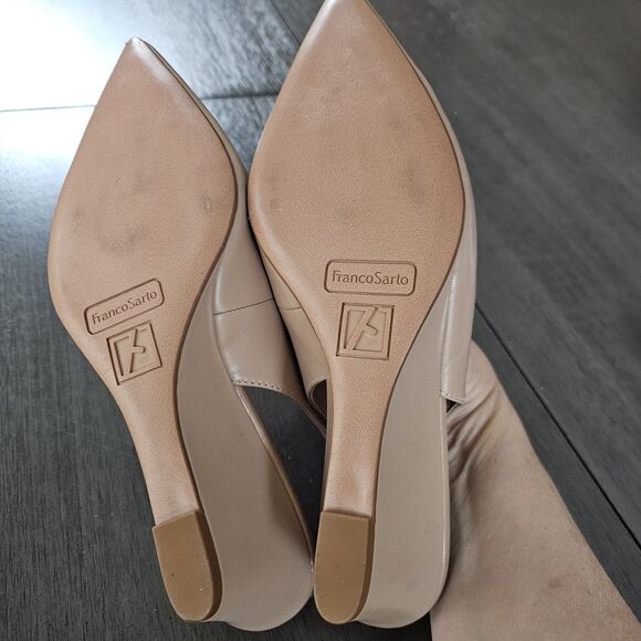 Franco Sarto Womens Beige Slingback Wedge Heels Shoes Size 6 Neutral Nude Tan - Picture 5 of 6